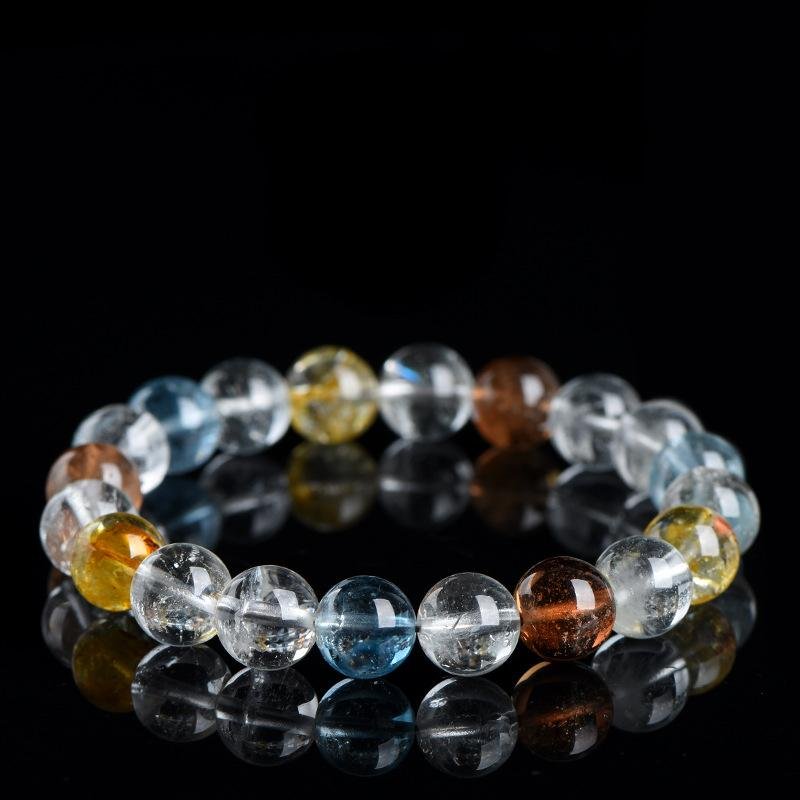 Ice-type multicolor topaz round bead bracelet (4)